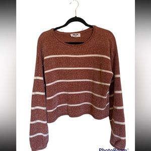 Faux velvet cropped stripe sweater.